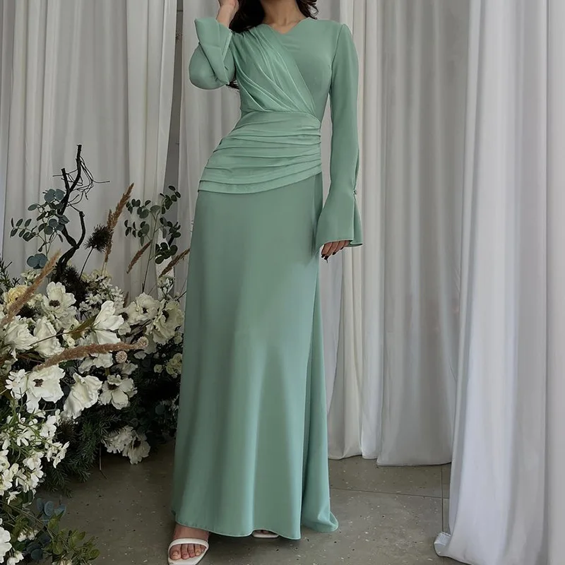 Eid Muslim Party Dress Women Ramadan Abaya Pleated Flare Sleeve Long Dresses Morocco Vestidos Largos Dubai Robe Jalabiya 2024