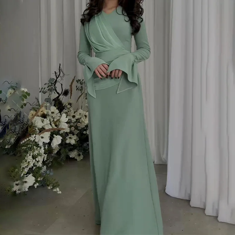 Eid Muslim Party Dress Women Ramadan Abaya Pleated Flare Sleeve Long Dresses Morocco Vestidos Largos Dubai Robe Jalabiya 2024