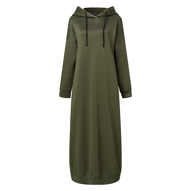 Women Winter Pullovers ZANZEA 2023 Stylish Hooded Hoodies Dress Casual Long Sleeve Maxi Vestidos Female Drawstring Robe Femme