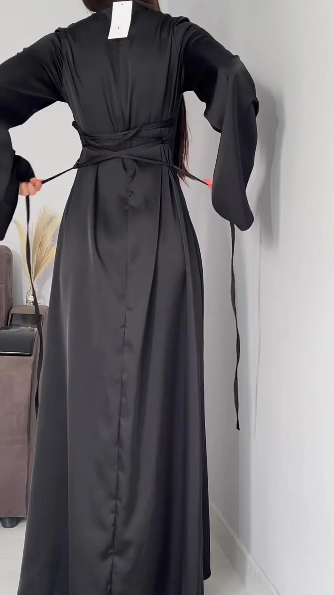 Spring Eid Muslim Dress Women Abaya Slim Fit Bandage Satin Solid Morocco Party Dresses Ramadan Islam Dubai Arab Long Robe 2024