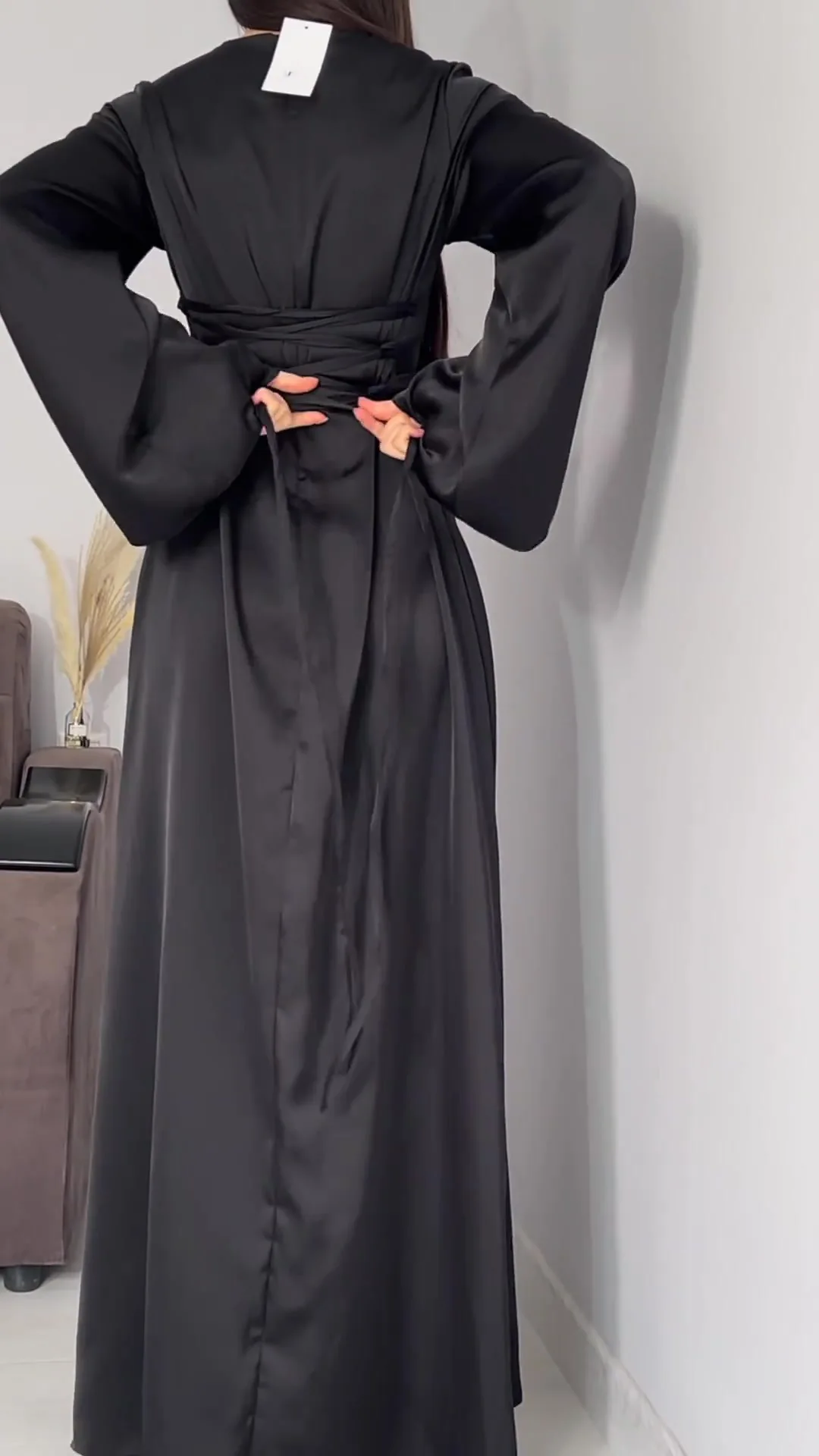 Spring Eid Muslim Dress Women Abaya Slim Fit Bandage Satin Solid Morocco Party Dresses Ramadan Islam Dubai Arab Long Robe 2024