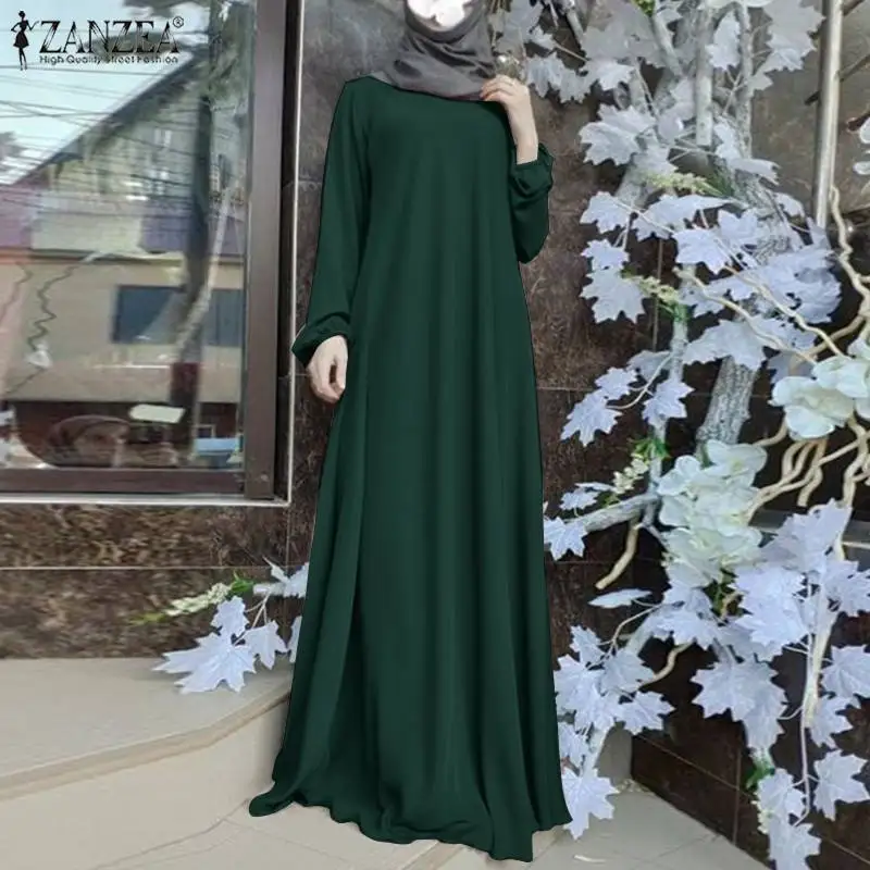 2023 ZANZEA Fashion Muslim Dress Women Tukey Abaya Robe Long Sleeve Maxi Sundress Vestido Dubai Kaftan Islamic Clothing Oversize