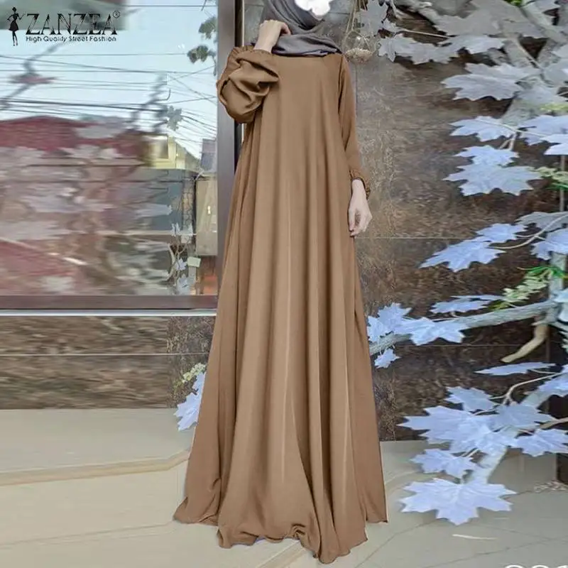 2023 ZANZEA Fashion Muslim Dress Women Tukey Abaya Robe Long Sleeve Maxi Sundress Vestido Dubai Kaftan Islamic Clothing Oversize