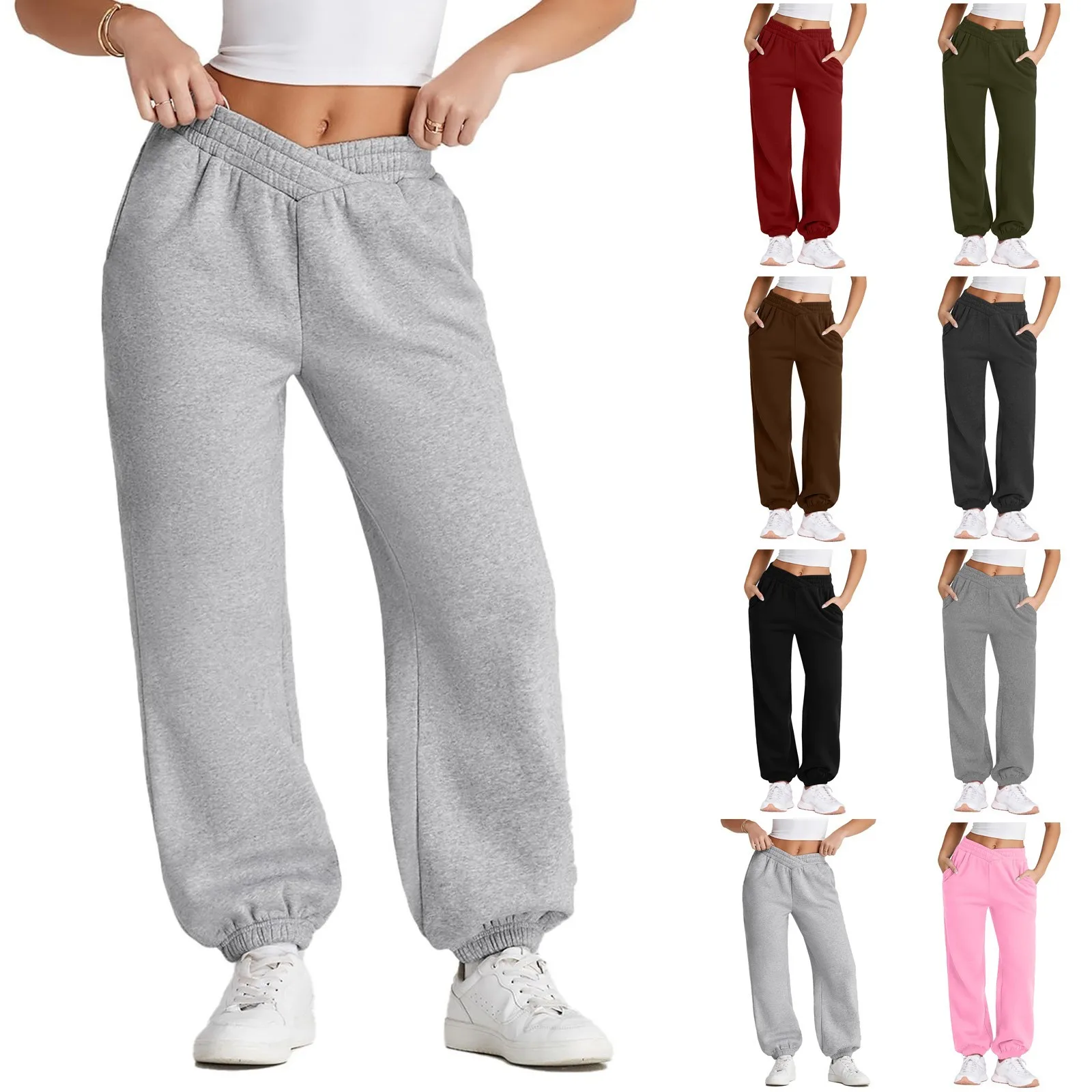 Solid Color Casual Sports Pants Drawstring Elastic Waist Running Jogging Sweatpants Women's Athleisure Trousers Streetwear