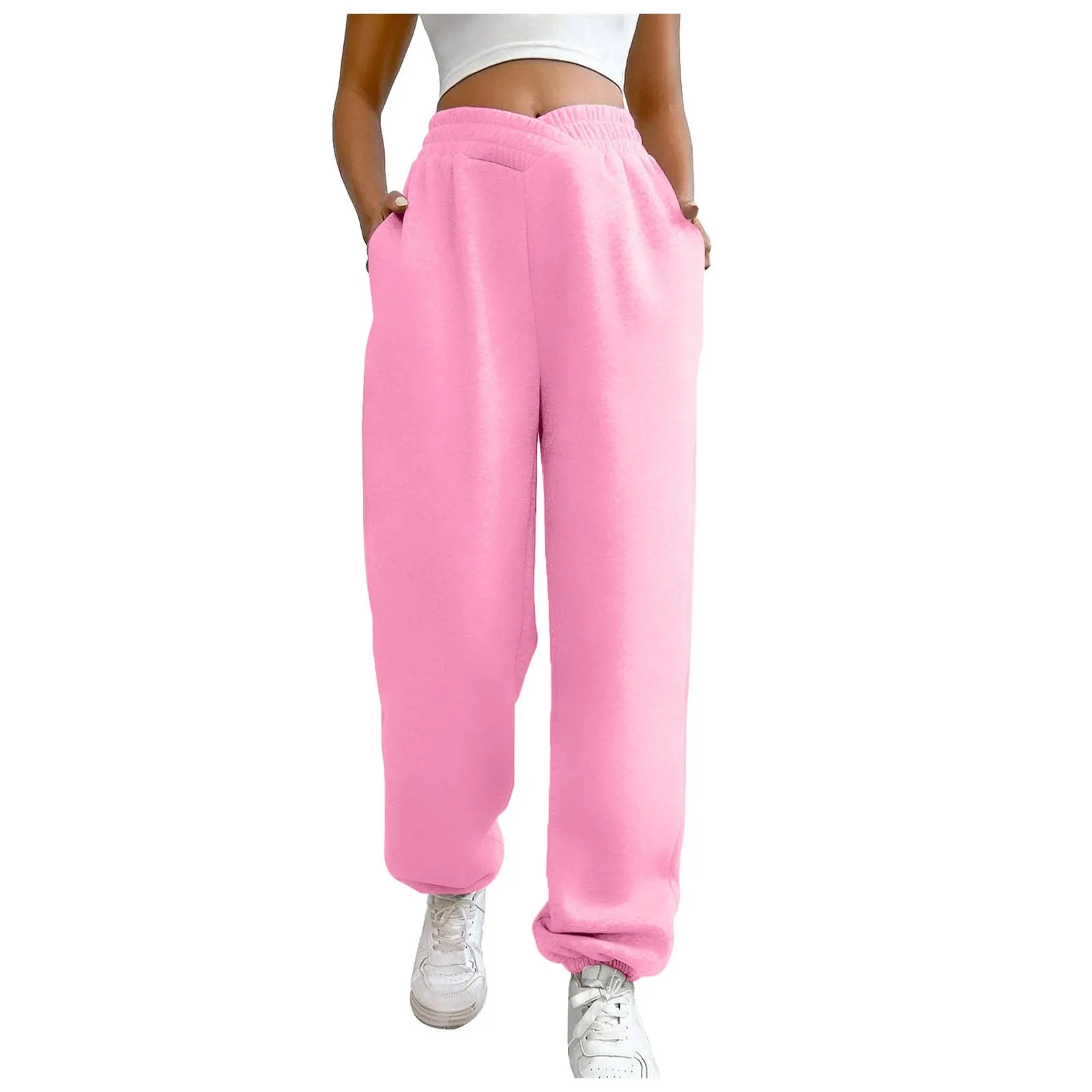 Solid Color Casual Sports Pants Drawstring Elastic Waist Running Jogging Sweatpants Women's Athleisure Trousers Streetwear