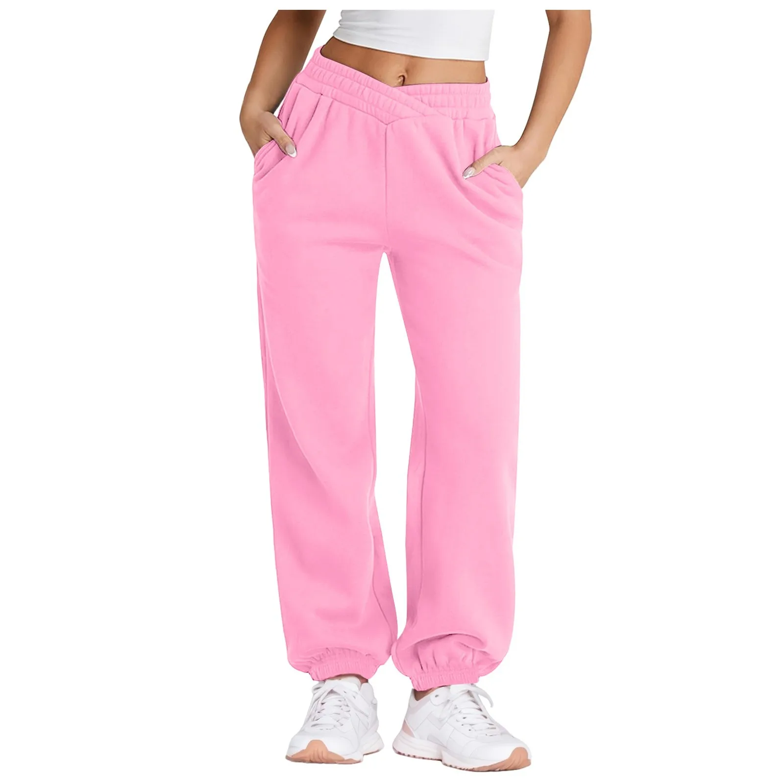 Solid Color Casual Sports Pants Drawstring Elastic Waist Running Jogging Sweatpants Women's Athleisure Trousers Streetwear