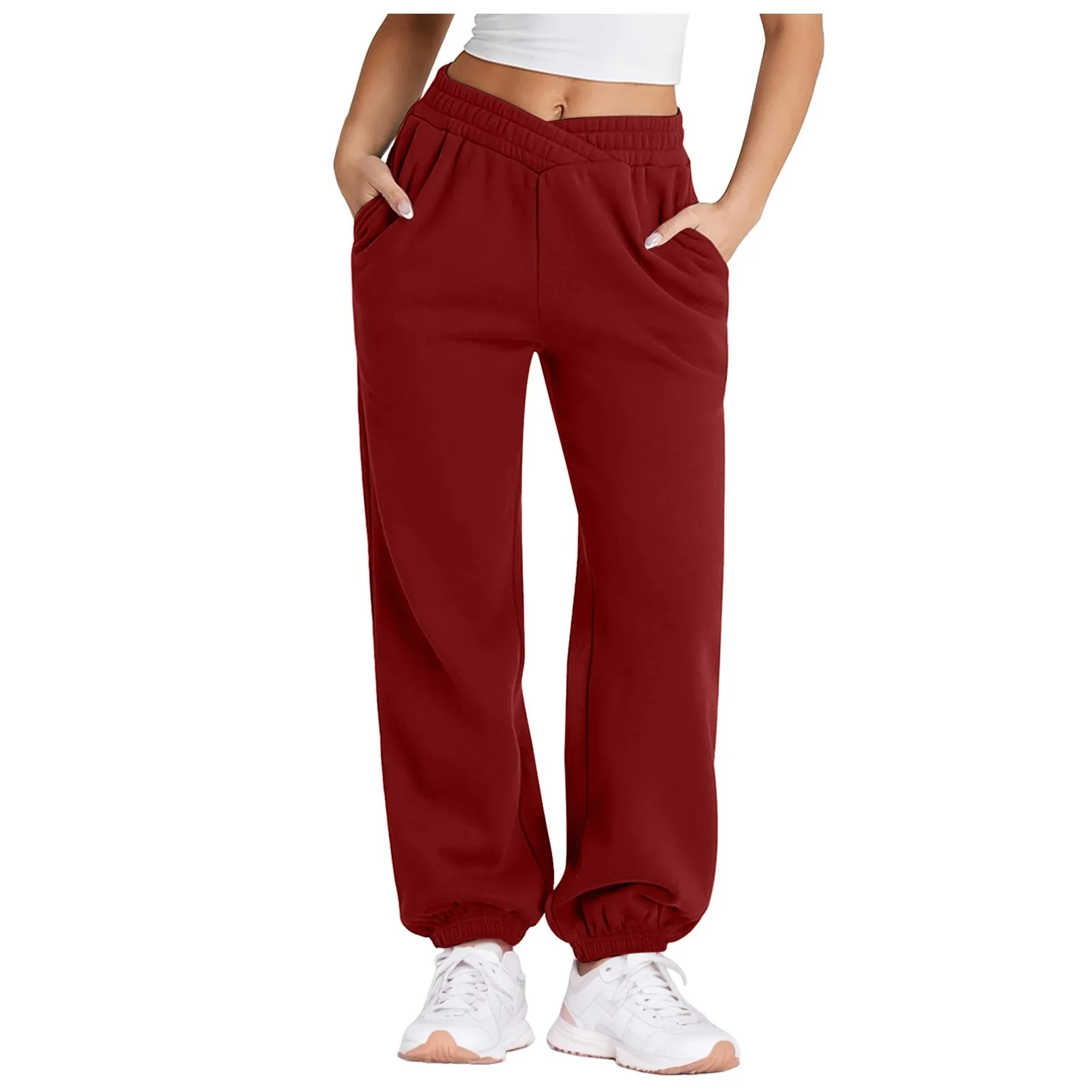 Solid Color Casual Sports Pants Drawstring Elastic Waist Running Jogging Sweatpants Women's Athleisure Trousers Streetwear