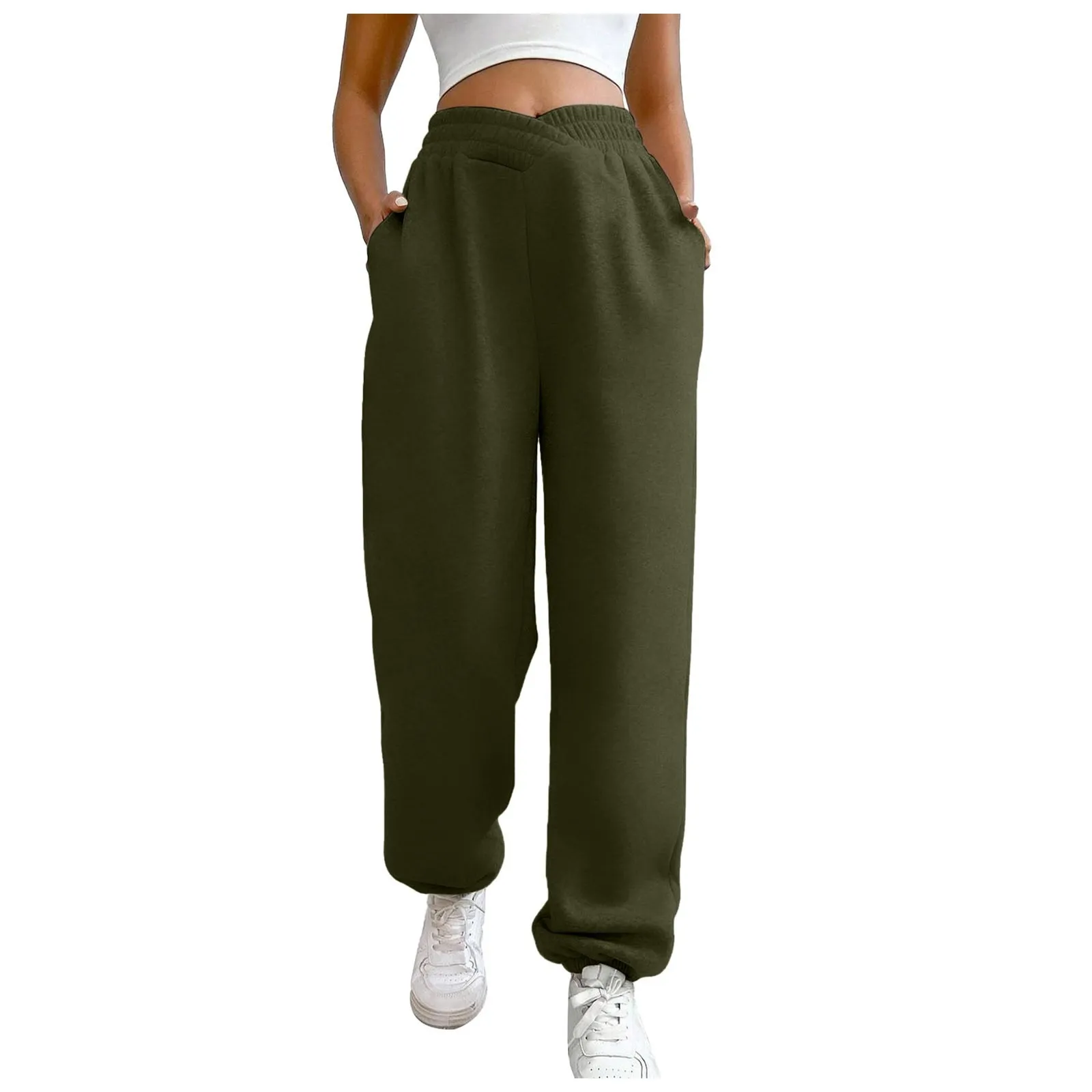 Solid Color Casual Sports Pants Drawstring Elastic Waist Running Jogging Sweatpants Women's Athleisure Trousers Streetwear