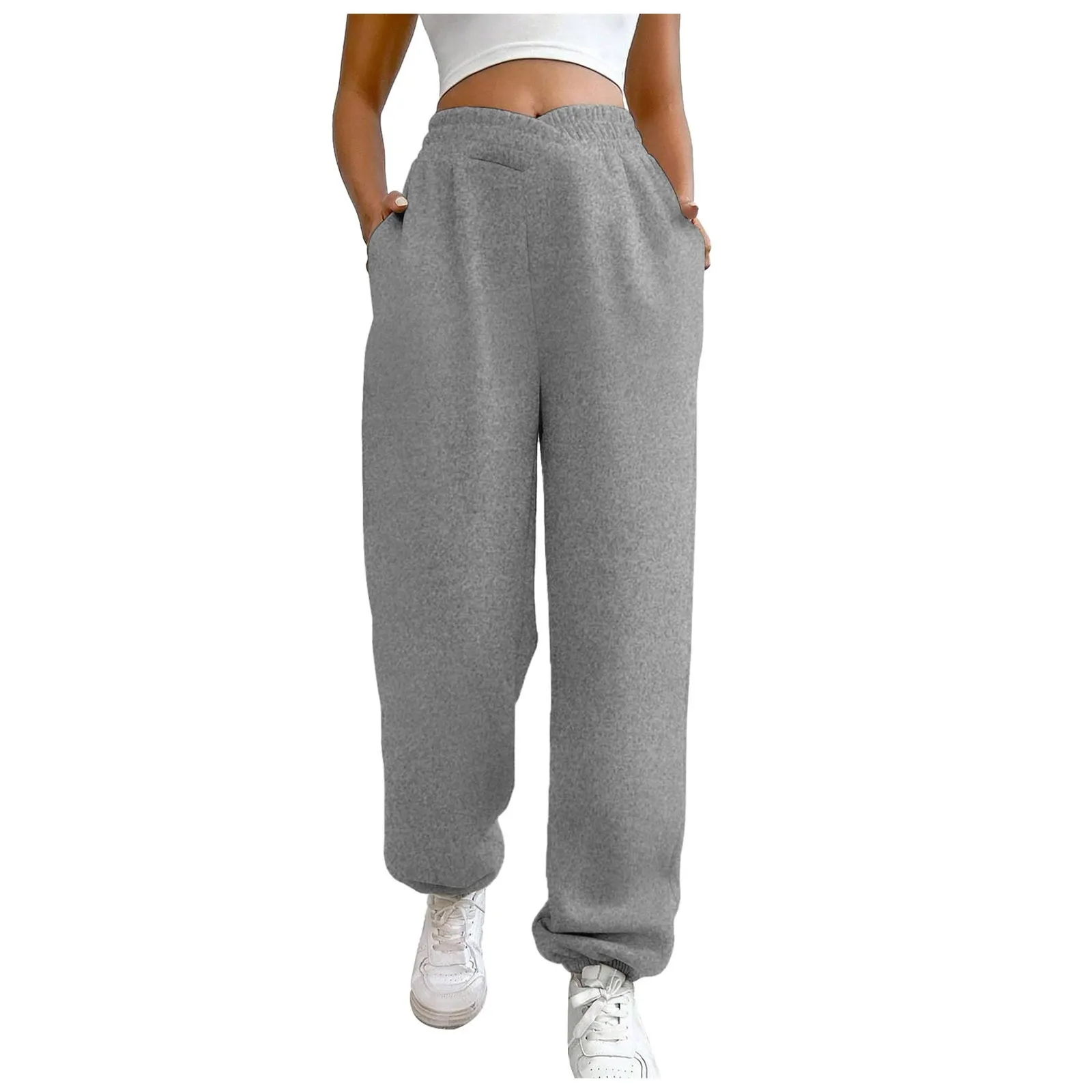 Solid Color Casual Sports Pants Drawstring Elastic Waist Running Jogging Sweatpants Women's Athleisure Trousers Streetwear