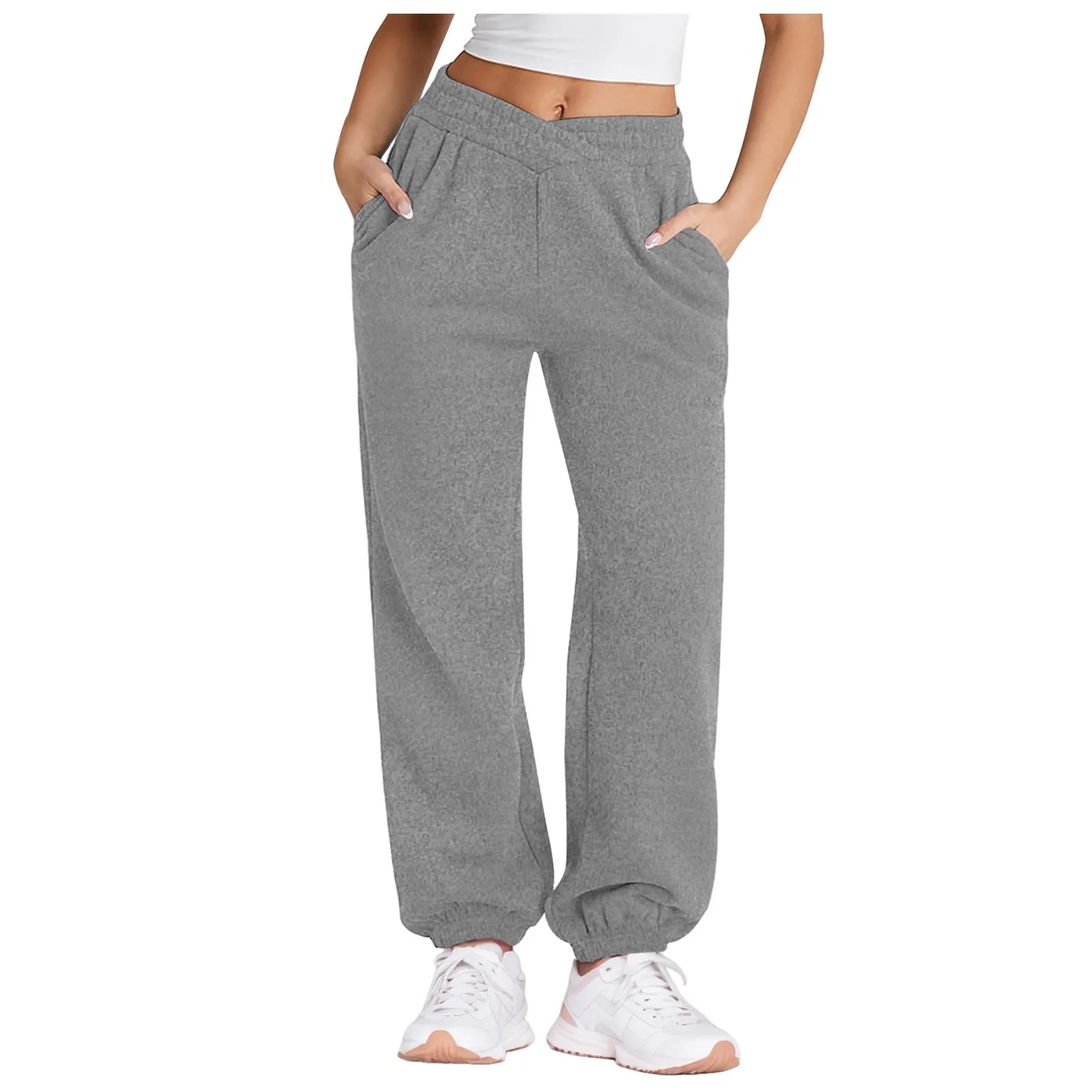 Solid Color Casual Sports Pants Drawstring Elastic Waist Running Jogging Sweatpants Women's Athleisure Trousers Streetwear