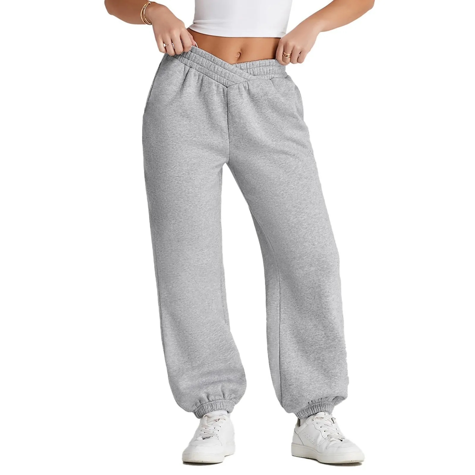 Solid Color Casual Sports Pants Drawstring Elastic Waist Running Jogging Sweatpants Women's Athleisure Trousers Streetwear