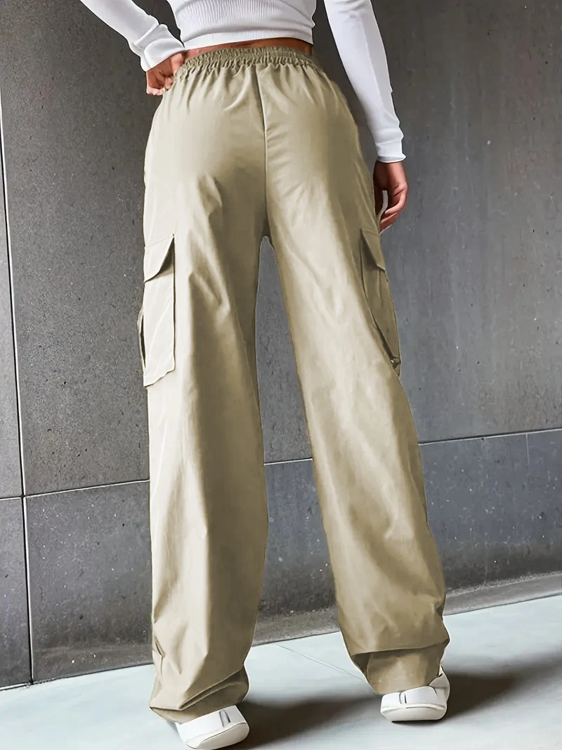 Women's High Waisted Wide-Leg Pants with Multiple Pockets for Casual and Athleisure Wear