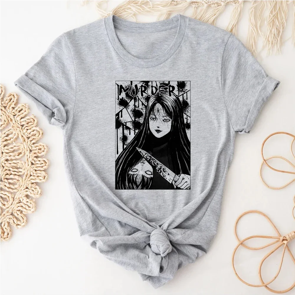 Janpanese Horror Tee Women Funny Graphic T Shirt Girl Designer Manga Anime Wear Athleisure Breathable Graphic Tee Active Wear