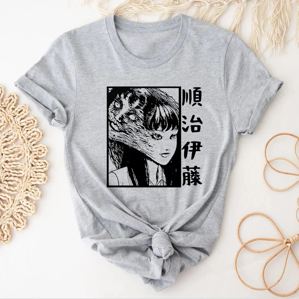 Janpanese Horror Tee Women Funny Graphic T Shirt Girl Designer Manga Anime Wear Athleisure Breathable Graphic Tee Active Wear