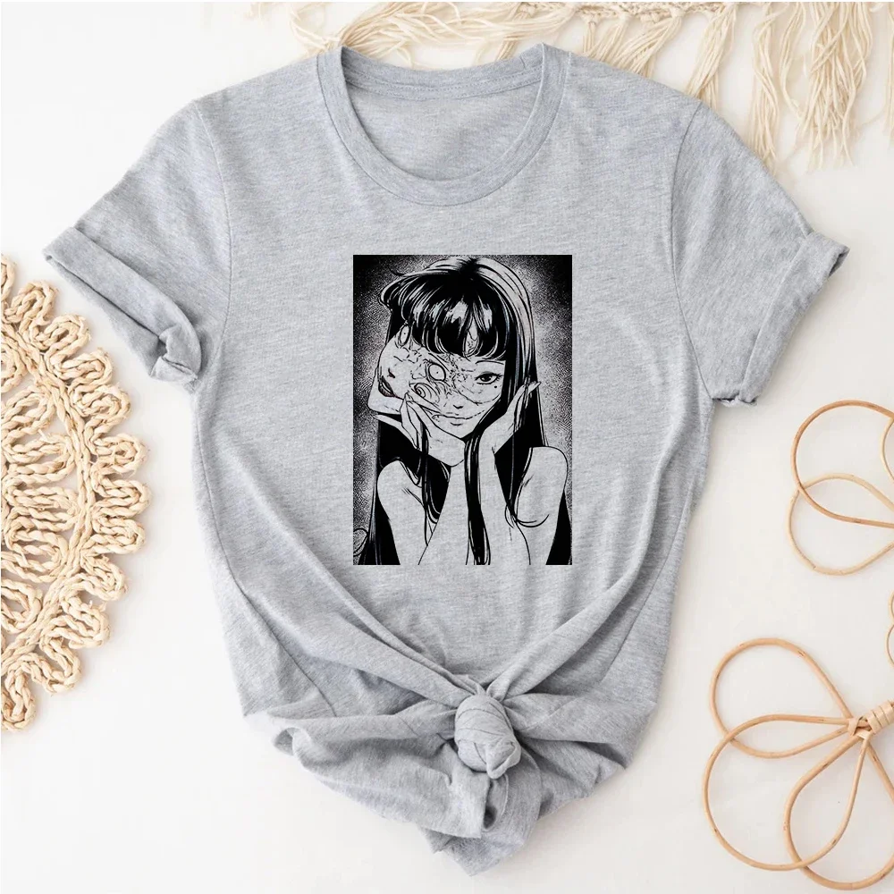 Janpanese Horror Tee Women Funny Graphic T Shirt Girl Designer Manga Anime Wear Athleisure Breathable Graphic Tee Active Wear