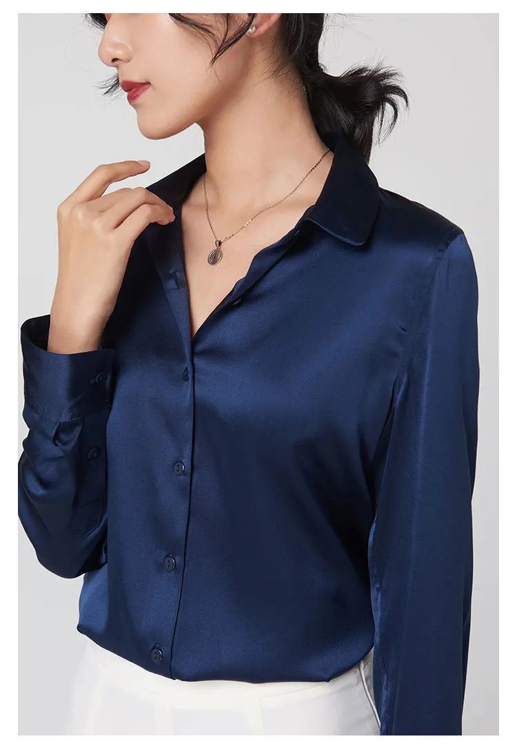 Woman Silk Shirt Long-sleeved Satin Women Blouse 100% 19mm Natural Silk New Mulberry Silk Blouse Loose and Versatile Base Shirt