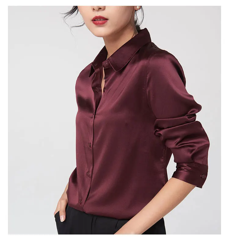 Woman Silk Shirt Long-sleeved Satin Women Blouse 100% 19mm Natural Silk New Mulberry Silk Blouse Loose and Versatile Base Shirt