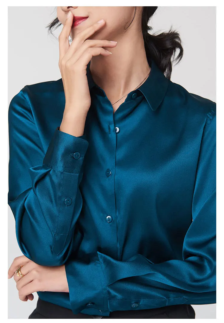 Woman Silk Shirt Long-sleeved Satin Women Blouse 100% 19mm Natural Silk New Mulberry Silk Blouse Loose and Versatile Base Shirt