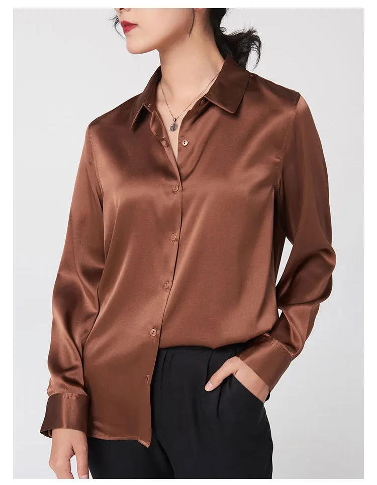 Woman Silk Shirt Long-sleeved Satin Women Blouse 100% 19mm Natural Silk New Mulberry Silk Blouse Loose and Versatile Base Shirt