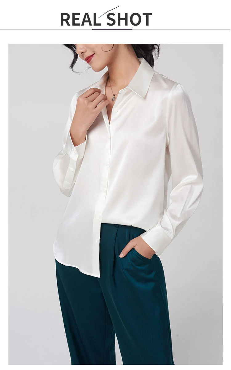 Woman Silk Shirt Long-sleeved Satin Women Blouse 100% 19mm Natural Silk New Mulberry Silk Blouse Loose and Versatile Base Shirt