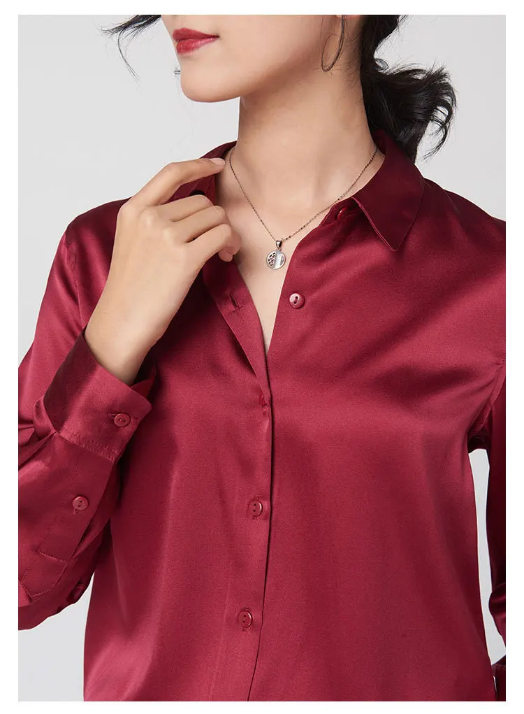 Woman Silk Shirt Long-sleeved Satin Women Blouse 100% 19mm Natural Silk New Mulberry Silk Blouse Loose and Versatile Base Shirt