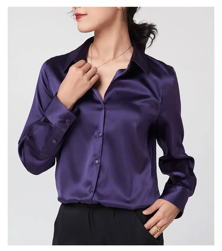 Woman Silk Shirt Long-sleeved Satin Women Blouse 100% 19mm Natural Silk New Mulberry Silk Blouse Loose and Versatile Base Shirt