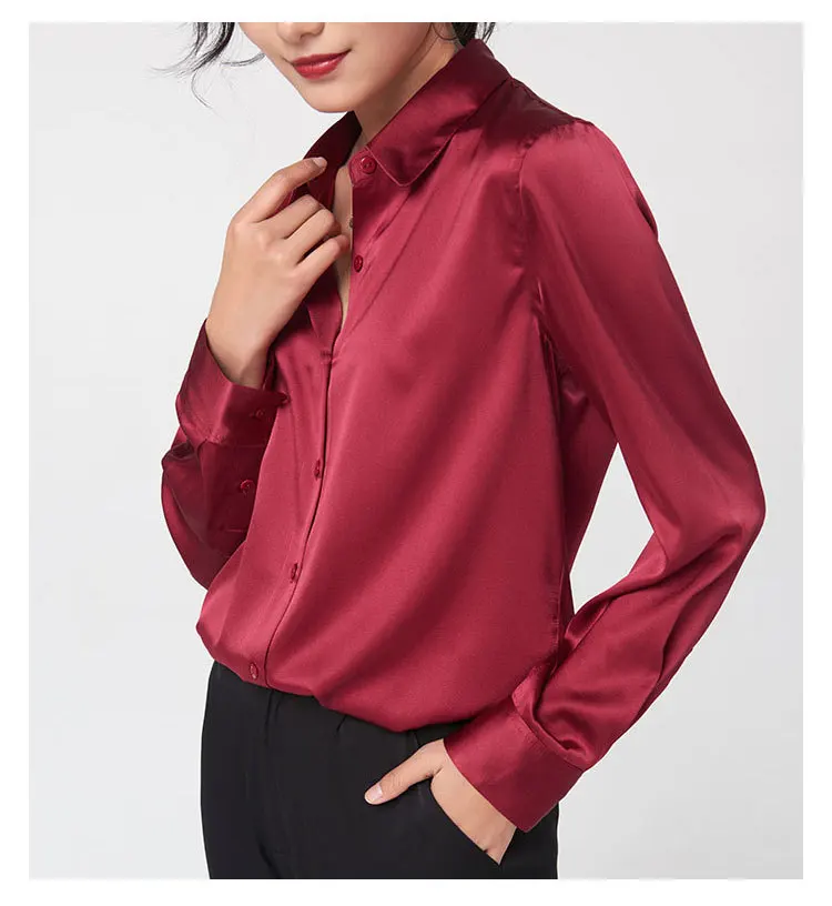 Woman Silk Shirt Long-sleeved Satin Women Blouse 100% 19mm Natural Silk New Mulberry Silk Blouse Loose and Versatile Base Shirt