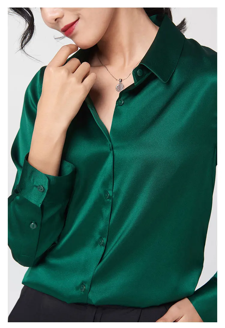 Woman Silk Shirt Long-sleeved Satin Women Blouse 100% 19mm Natural Silk New Mulberry Silk Blouse Loose and Versatile Base Shirt