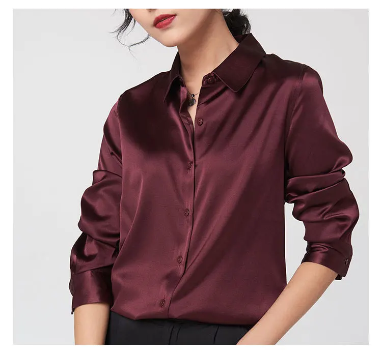 Woman Silk Shirt Long-sleeved Satin Women Blouse 100% 19mm Natural Silk New Mulberry Silk Blouse Loose and Versatile Base Shirt