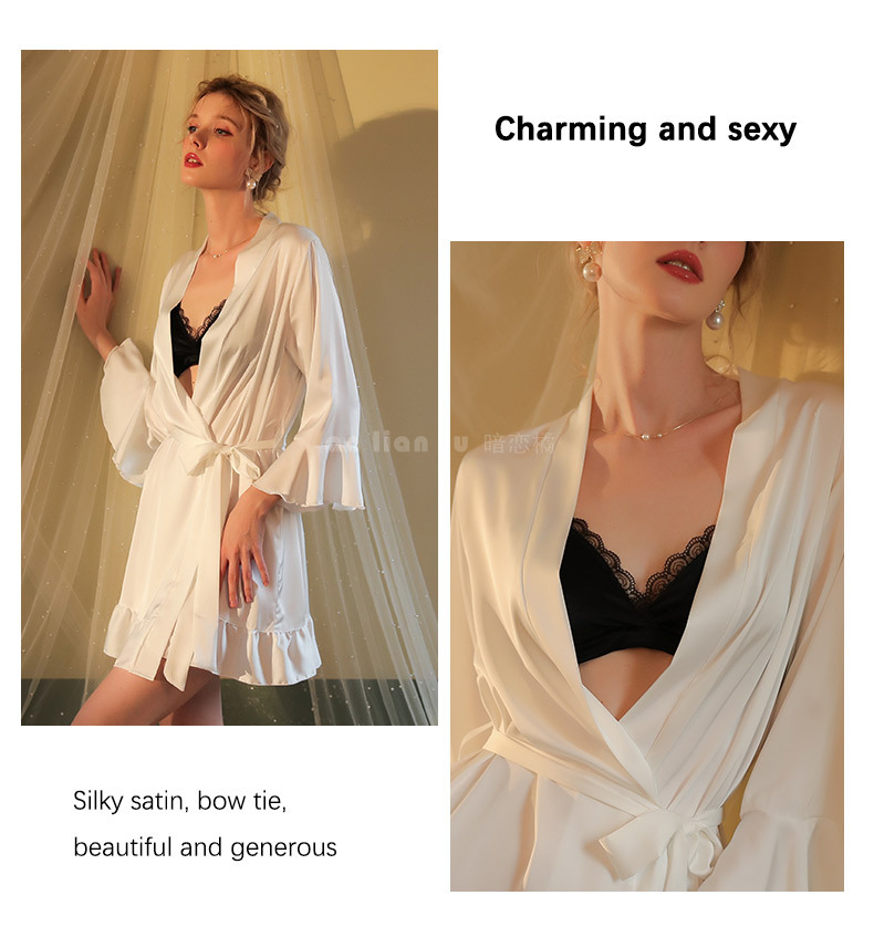 Bridesmaid Robes Lingerie Porno Sexy Transparent Bathrobe Kimono Women Clothing Nightwear Sleepwear Red Ladies Long Gowns Black