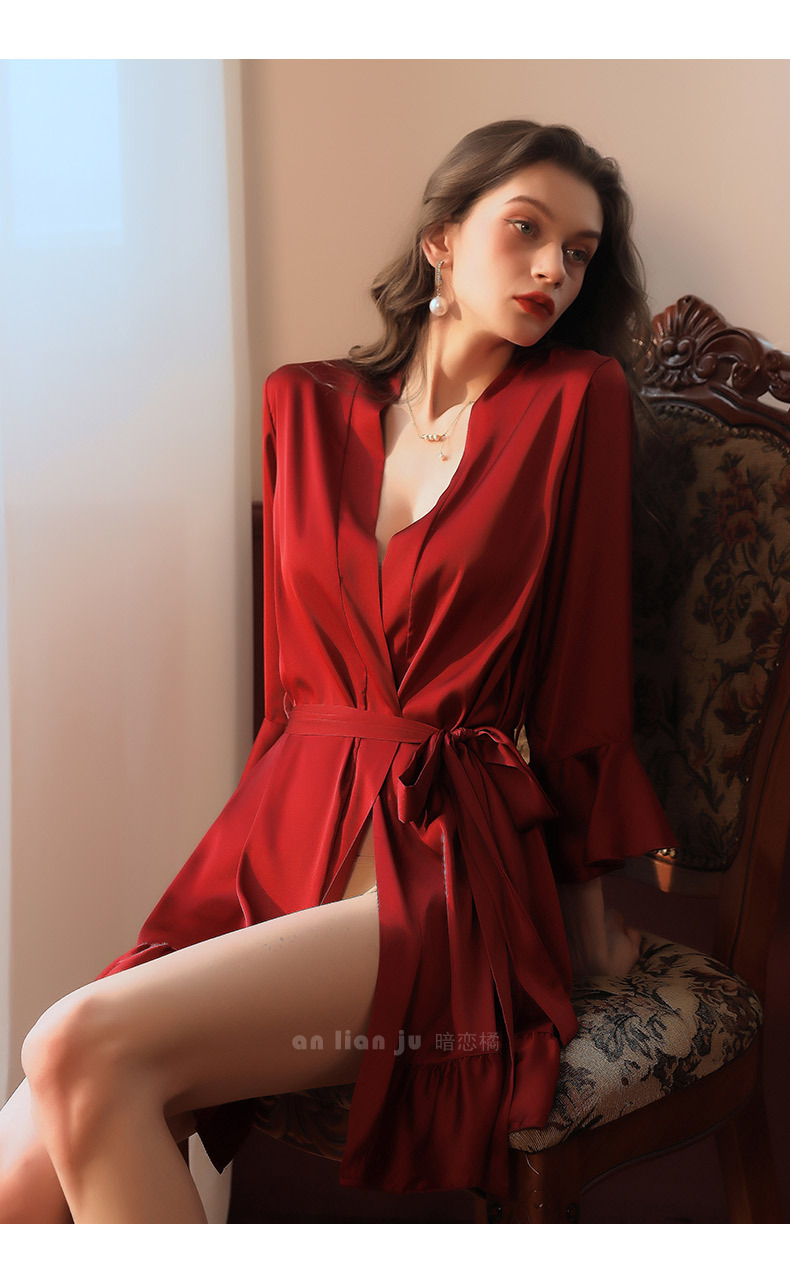 Bridesmaid Robes Lingerie Porno Sexy Transparent Bathrobe Kimono Women Clothing Nightwear Sleepwear Red Ladies Long Gowns Black