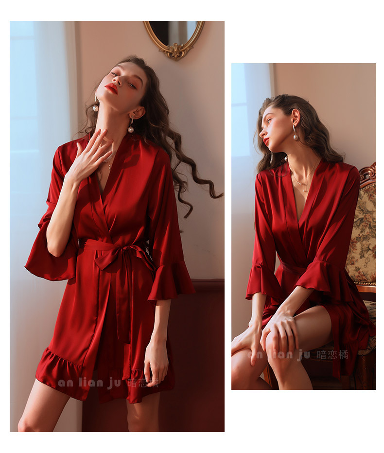 Bridesmaid Robes Lingerie Porno Sexy Transparent Bathrobe Kimono Women Clothing Nightwear Sleepwear Red Ladies Long Gowns Black