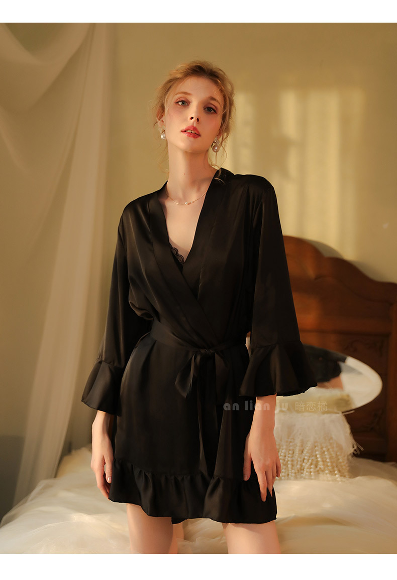 Bridesmaid Robes Lingerie Porno Sexy Transparent Bathrobe Kimono Women Clothing Nightwear Sleepwear Red Ladies Long Gowns Black