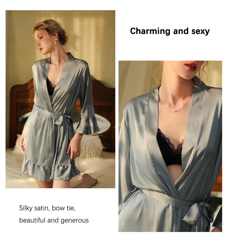 Bridesmaid Robes Lingerie Porno Sexy Transparent Bathrobe Kimono Women Clothing Nightwear Sleepwear Red Ladies Long Gowns Black