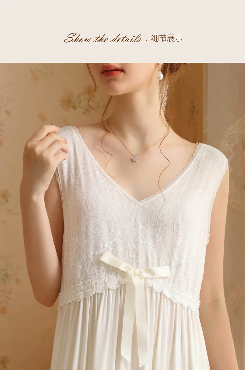 Sweet Sleeveless Night Dress Women Summer Nightwear Sexy Lace Modal Nightgown Fairy Dress Nightwear Princess Lingerie Sleepwear