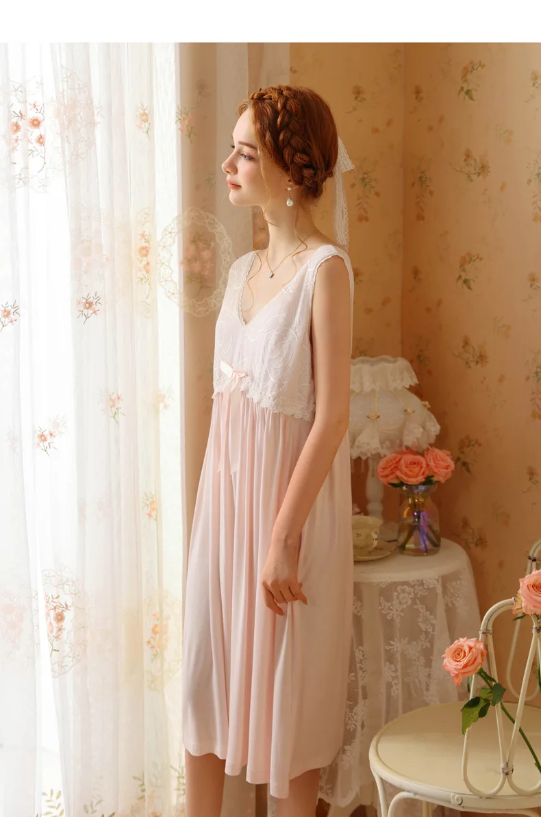 Sweet Sleeveless Night Dress Women Summer Nightwear Sexy Lace Modal Nightgown Fairy Dress Nightwear Princess Lingerie Sleepwear