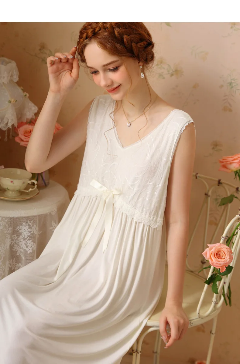 Sweet Sleeveless Night Dress Women Summer Nightwear Sexy Lace Modal Nightgown Fairy Dress Nightwear Princess Lingerie Sleepwear