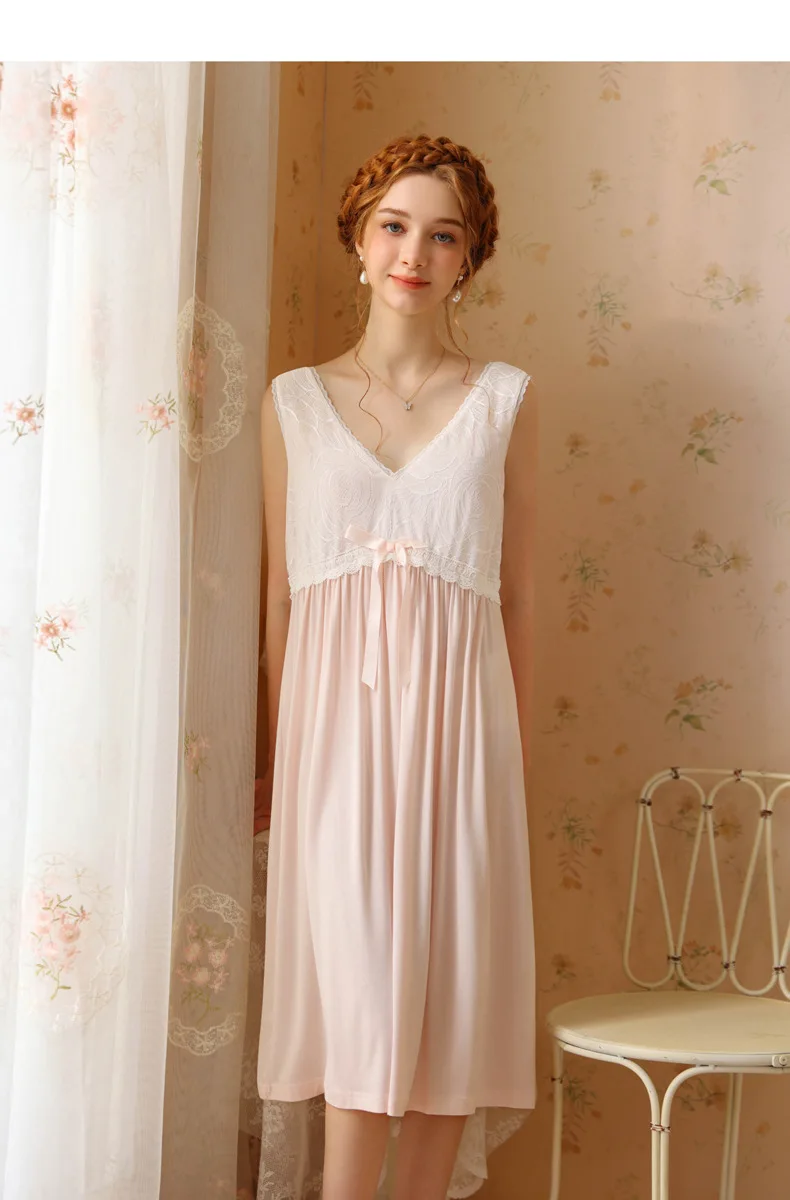 Sweet Sleeveless Night Dress Women Summer Nightwear Sexy Lace Modal Nightgown Fairy Dress Nightwear Princess Lingerie Sleepwear