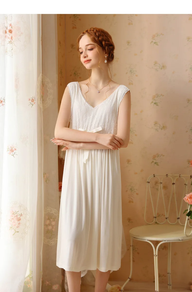 Sweet Sleeveless Night Dress Women Summer Nightwear Sexy Lace Modal Nightgown Fairy Dress Nightwear Princess Lingerie Sleepwear