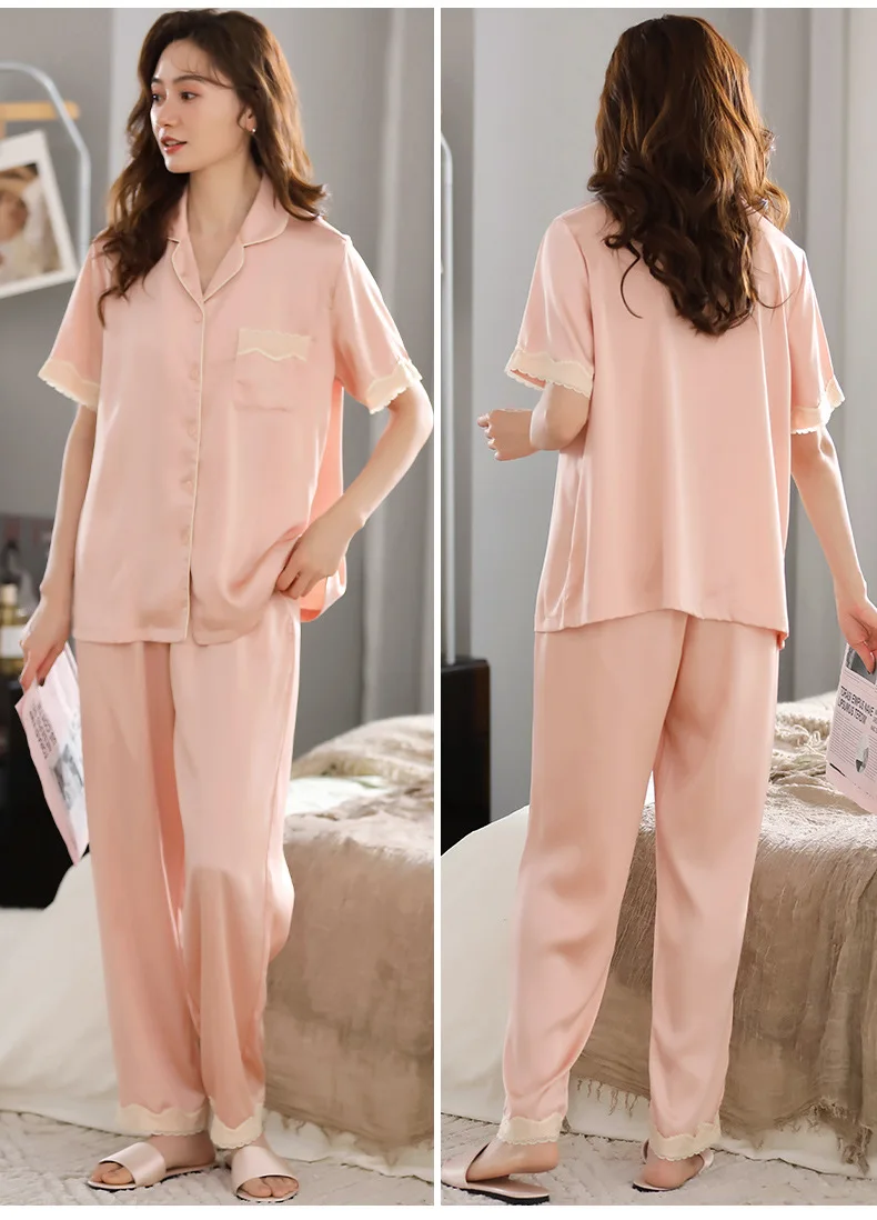 Women Sweet Lace 2PCS Pajamas Sets Sexy Notched Suit Pyjamas M-XXL Sleepwear Casual Nightwear Lingerie Bride Home Wear Clothes