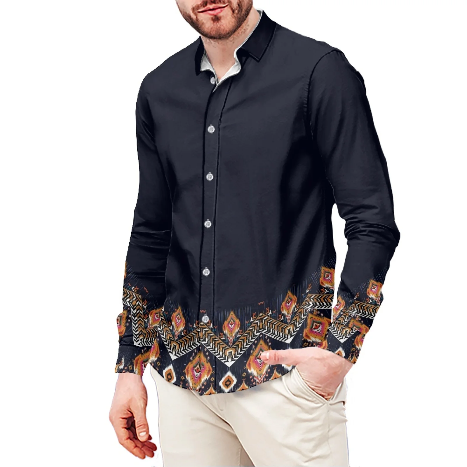 Elephant Tattoo Print Tribal Long Sleeve Shirt Black Samoa Men's Dress Shirt Wedding Polynesian S-6xl Plus Small Men's Clothing