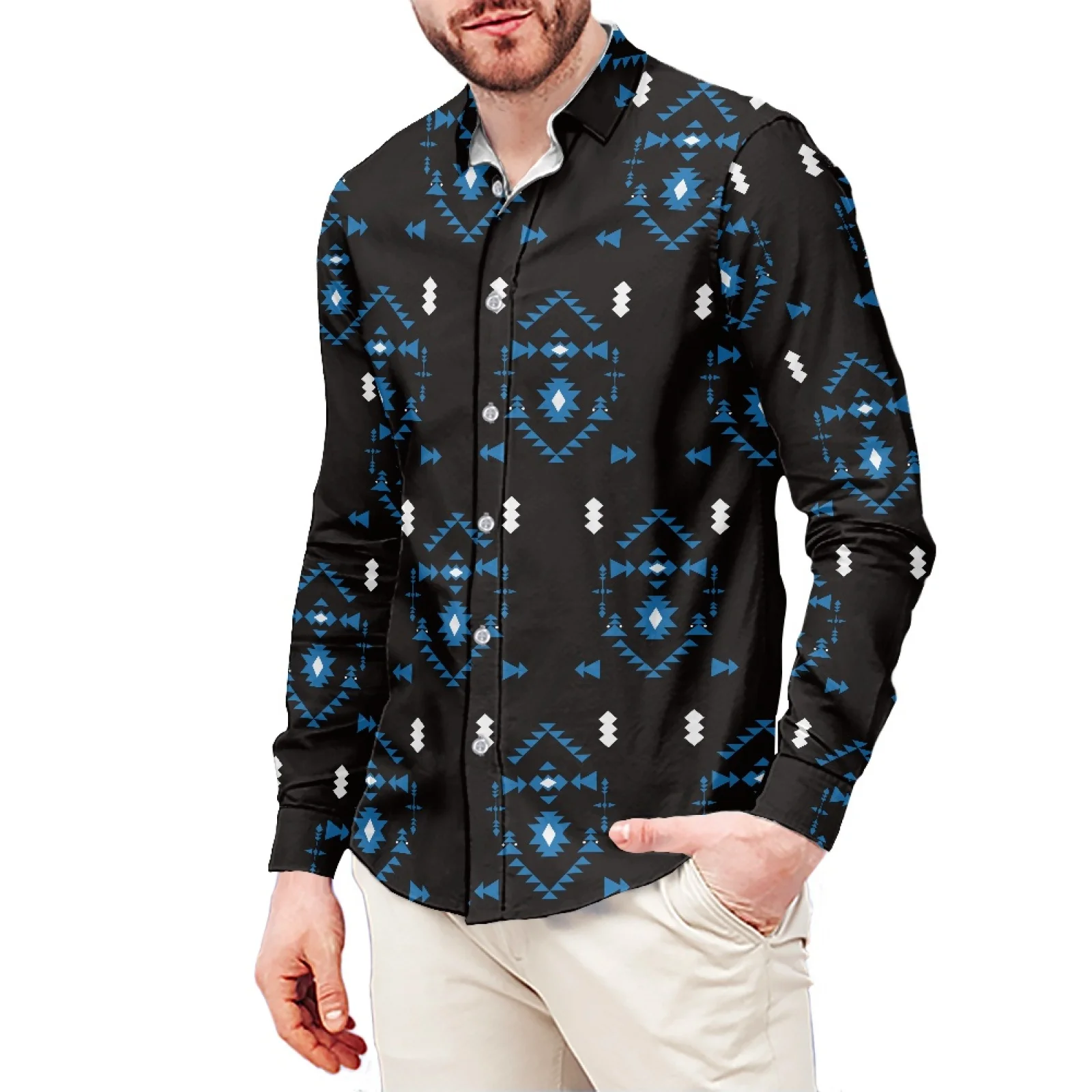 Elephant Tattoo Print Tribal Long Sleeve Shirt Black Samoa Men's Dress Shirt Wedding Polynesian S-6xl Plus Small Men's Clothing