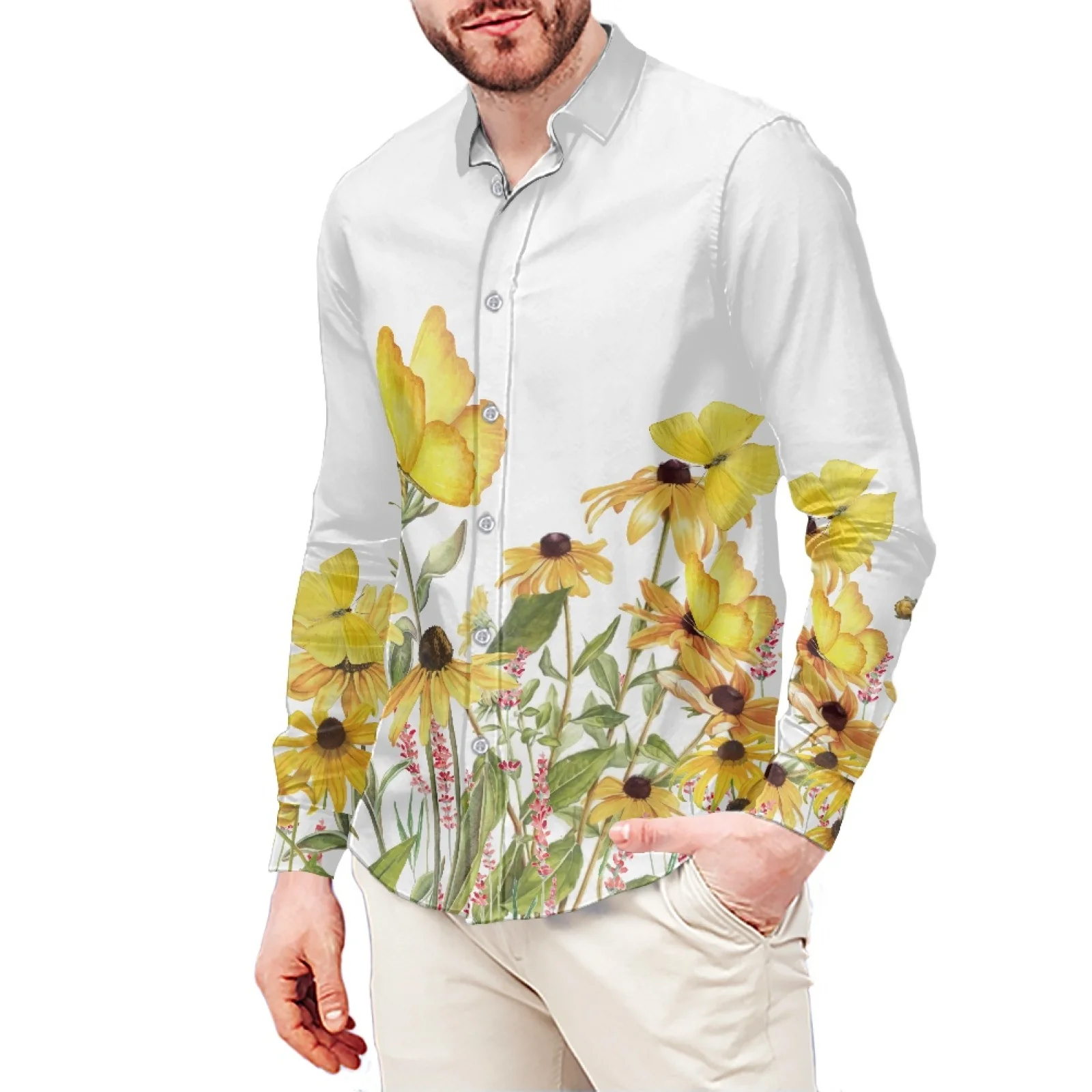 Floral Print T-Shirt Polynesian Samoa Hawaiian Style Slim Long Sleeve Shirt Men's Dress Shirt Wedding S-6xl Fall/Winter