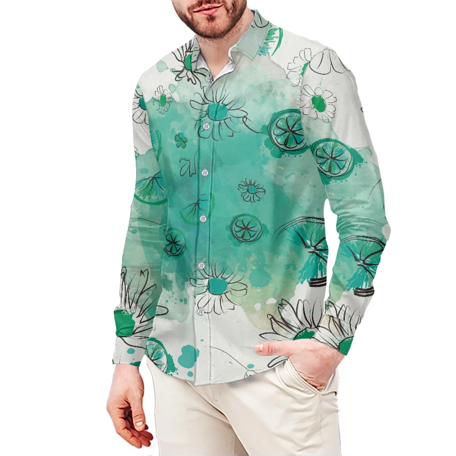 Floral Print T-Shirt Polynesian Samoa Hawaiian Style Slim Long Sleeve Shirt Men's Dress Shirt Wedding S-6xl Fall/Winter