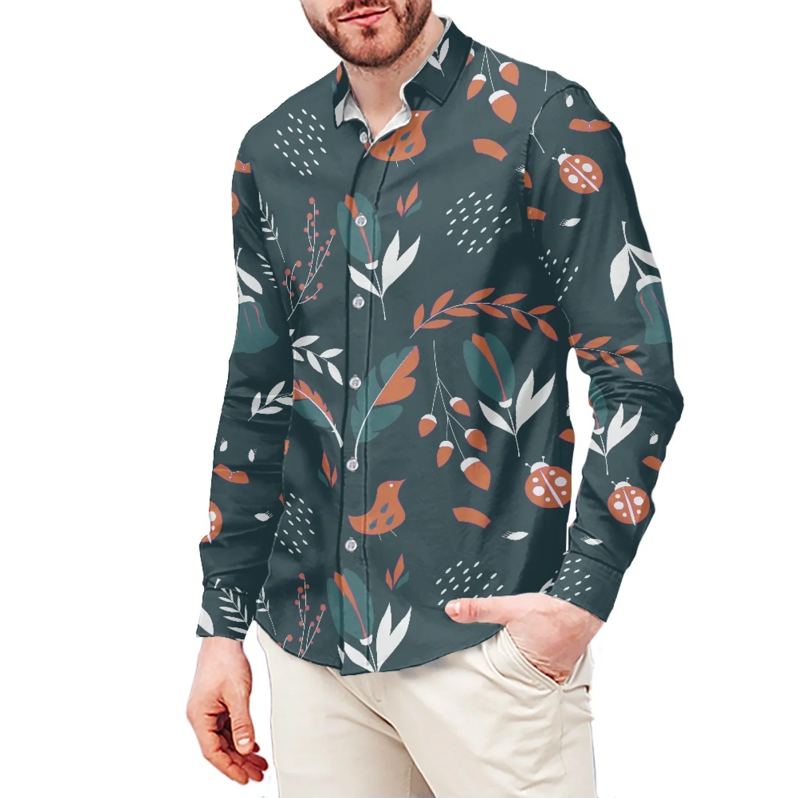 Floral Print T-Shirt Polynesian Samoa Hawaiian Style Slim Long Sleeve Shirt Men's Dress Shirt Wedding S-6xl Fall/Winter