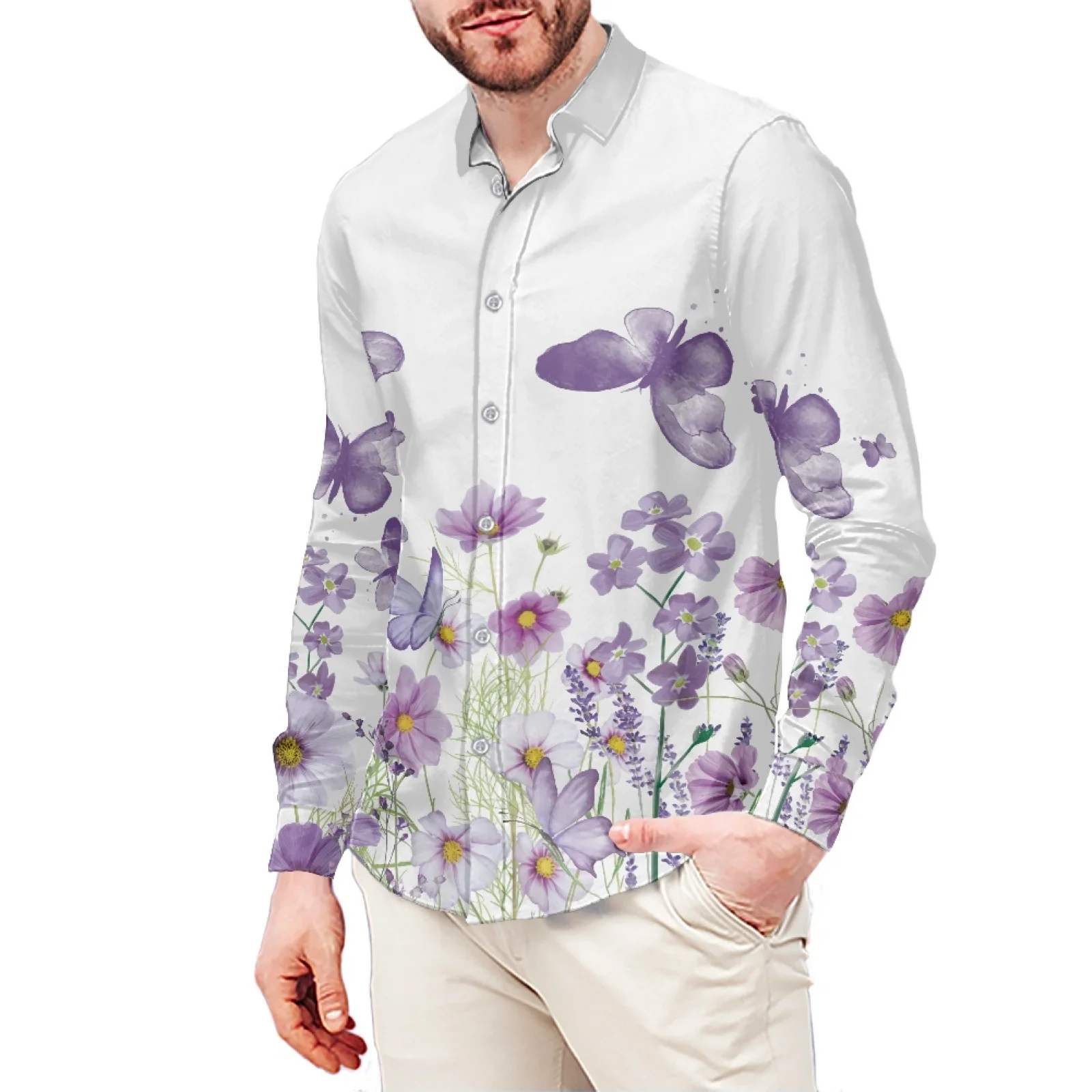 Floral Print T-Shirt Polynesian Samoa Hawaiian Style Slim Long Sleeve Shirt Men's Dress Shirt Wedding S-6xl Fall/Winter