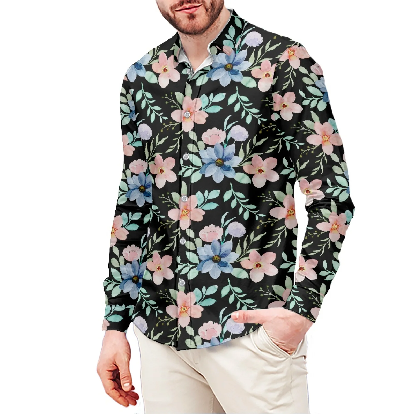 Floral Print T-Shirt Polynesian Samoa Hawaiian Style Slim Long Sleeve Shirt Men's Dress Shirt Wedding S-6xl Fall/Winter