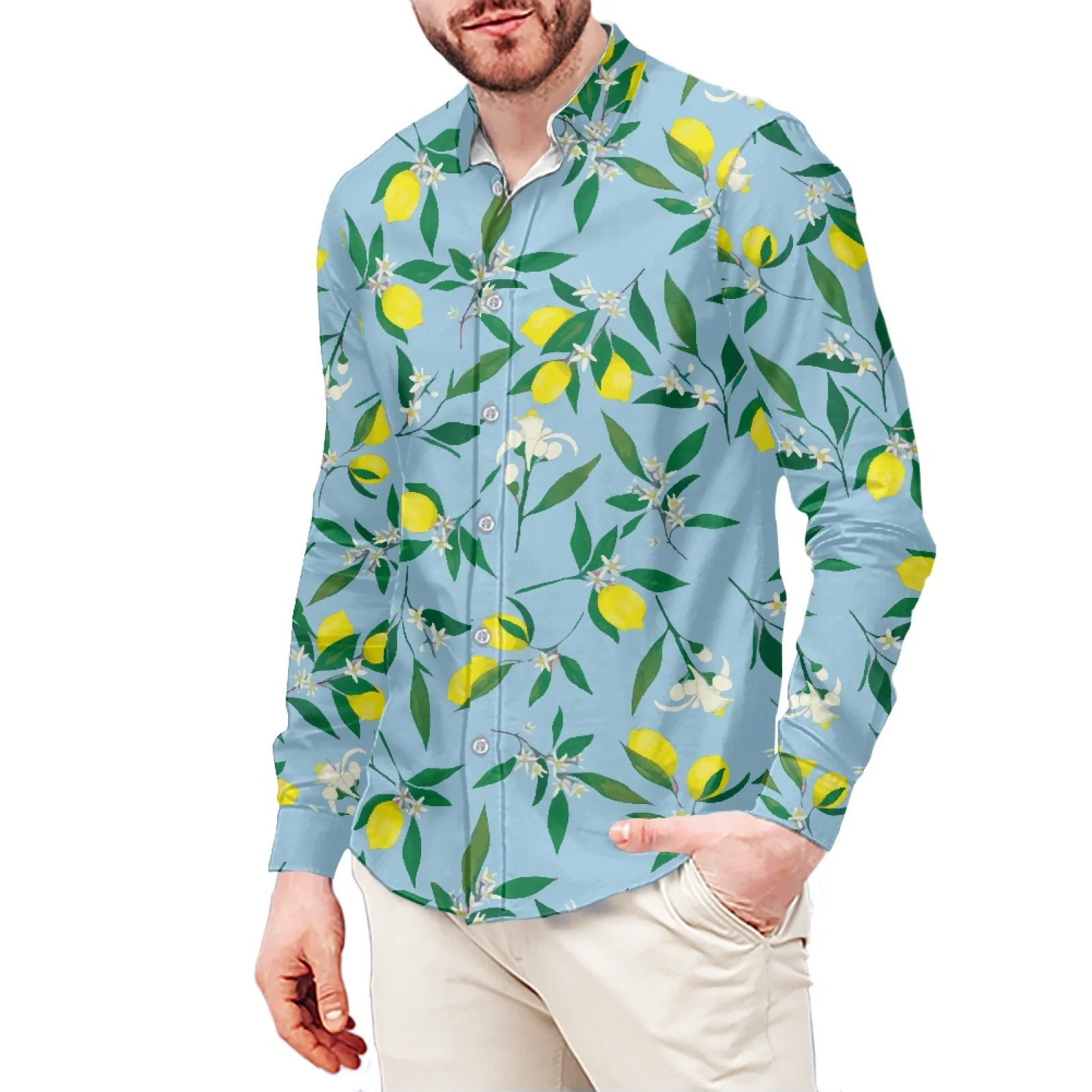 Green Floral Print T-Shirt Polynesian Samoa Hawaiian Style Slim Long Sleeve Shirt Men's Dress Shirt Wedding S-6xl Fall/Winter