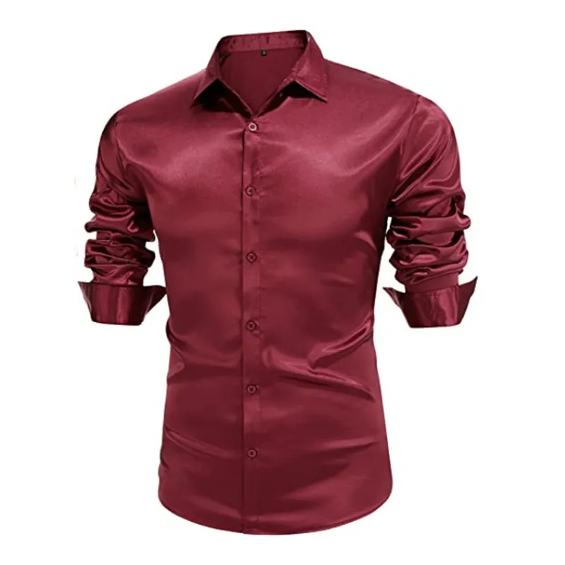 Men's luxury bright Silk ball Dress Shirt Long sleeve Casual slim muscle Button down Shirt plus size S-3XL