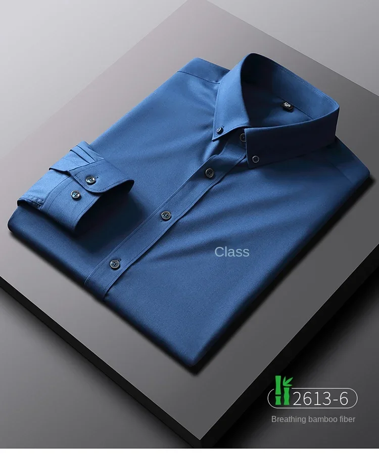 New men's thin high-grade ice silk bamboo fiber long-sleeved shirt business casual wrinkle silky shirt wholesale， men clothing